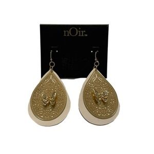 Noir Butterfly Statement Earrings 14K Gold Plated Brass CZ Dangle Pierced